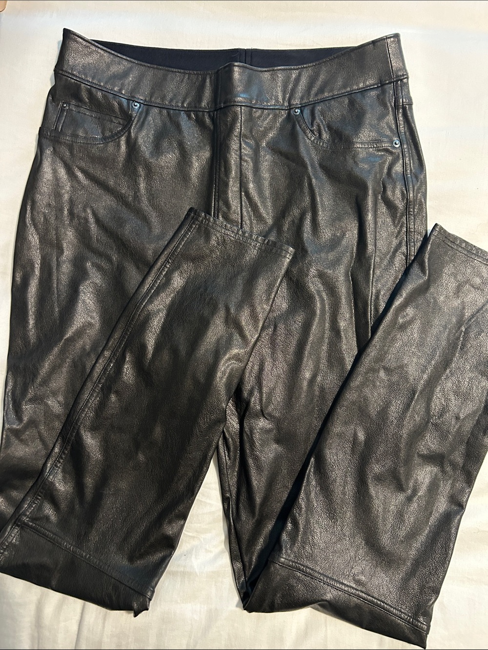 Spanx Women's Black Faux Leather Jeans - Sleek High-Rise Style- LG TALL